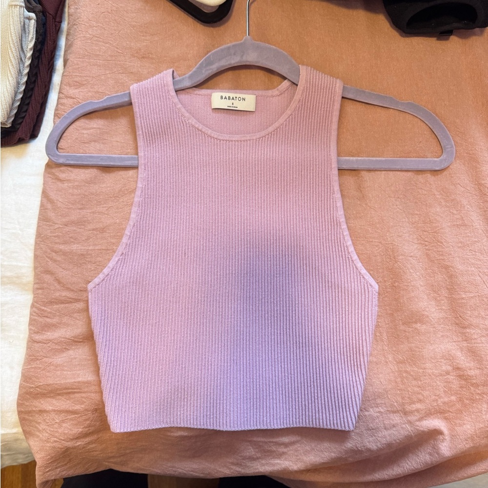 Babaton Lavender Pink Ribbed Crop Top